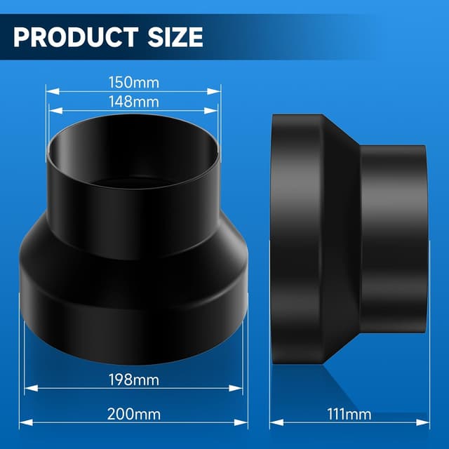 Detalle de Hon&Guan riduttore tubo 200 mm a 150 mm in acciaio zincato per cappe, asciugatrice e grow tent