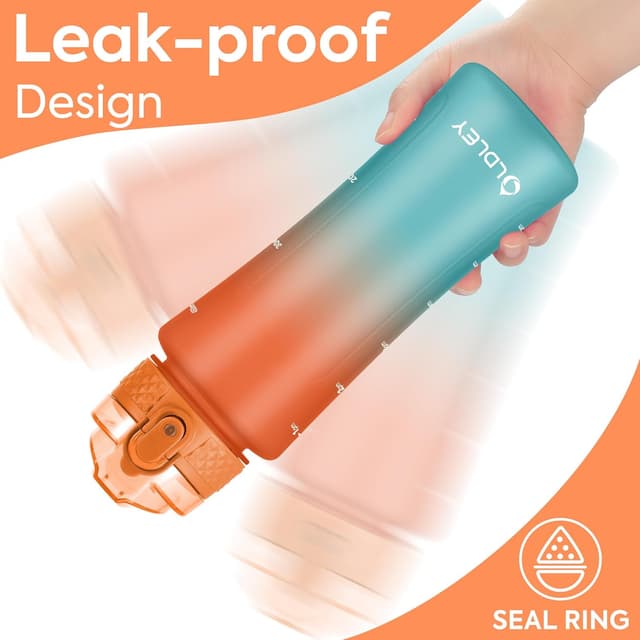 Detalle de OLDLEY 450ml/15oz BPA-free water bottle with straw, time markings and one-touch lid