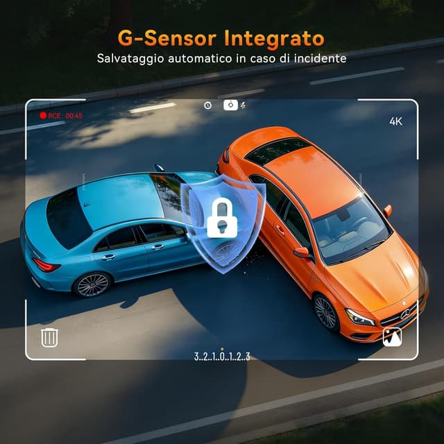 Detalle 2 de Caytail Dash Cam Auto 4K+2K con WiFi 5GHz e scheda 64GB, front+retro grandangolo 170°+120°