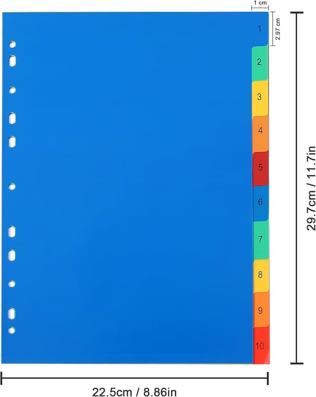 Detalle 2 de 1-10 Part File Dividers A4 (12 Pack) PVC Plastic Dividers with 11-Hole Pre-Punched Index Tabs