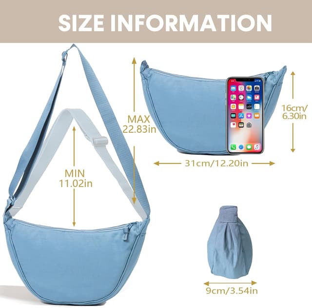 Detalle de GoPaw Crescent Bag for Women: nylon half moon crossbody with adjustable strap
