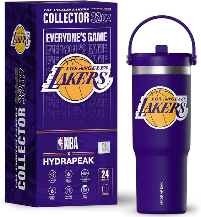 Detalle de Hydrapeak x NBA Officially Licensed Los Angeles Lakers 32oz Nomad Stainless Steel Tumbler with Handle & Straw Lid