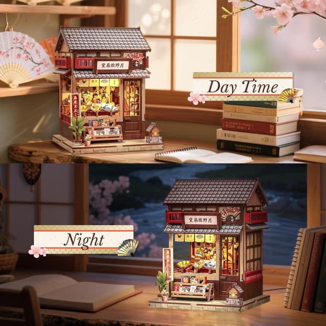Detalle 2 de CUTEBEE Book Nook Kit Tsukino Eogi-dou – DIY Miniatur-Haus als japanisches Bücherregal-Diorama mit LED