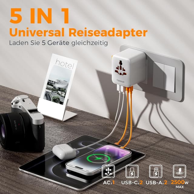 Detalle 2 de Reiseadapter Weltweit mit USB-C 4 Ports