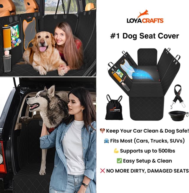 Detalle 2 de LOYA Crafts Pet Backseat Extender for Dogs – 600D hard-bottom waterproof hammock with mesh window and storage pockets
