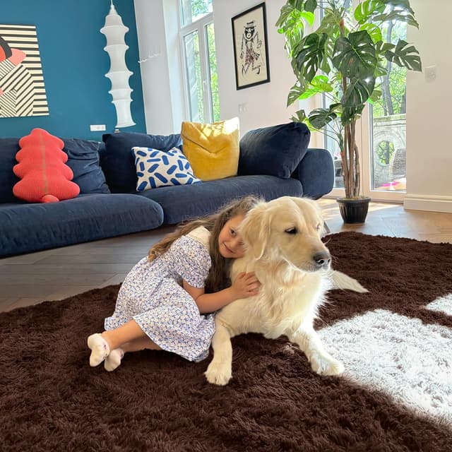 Detalle de Homaxy Hochflor Flauschig Teppich mit Anti-Rutsch Unterseite, waschbar – 140 x 200 cm, Braun