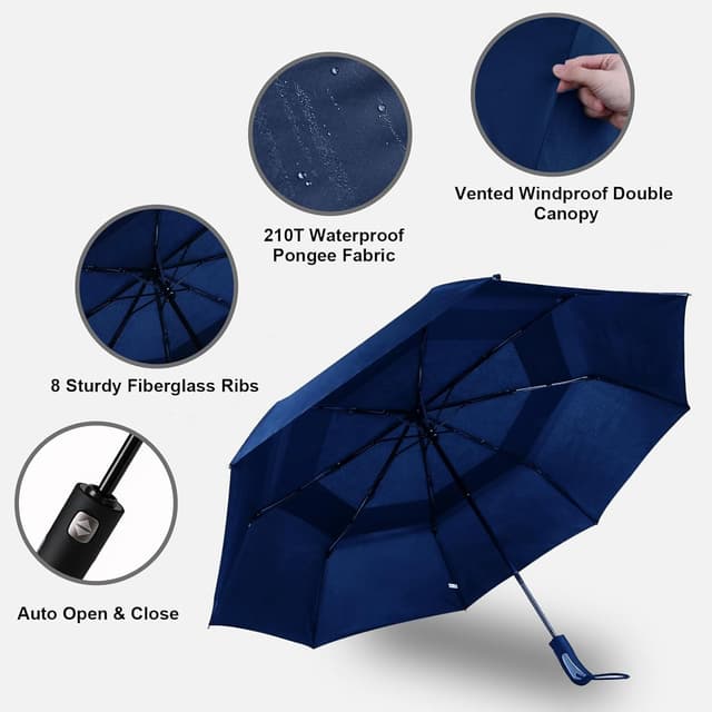 Detalle 2 de KNJOMZIE Parapluie tempête pliant automatique 62 pouces à double canopée
