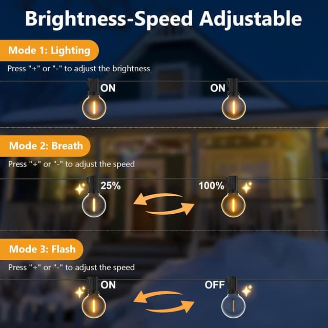 Detalle de SUWIN Catena Luminosa da Esterno 30 m con LED impermeabili e 50+2 lampadine di ricambio