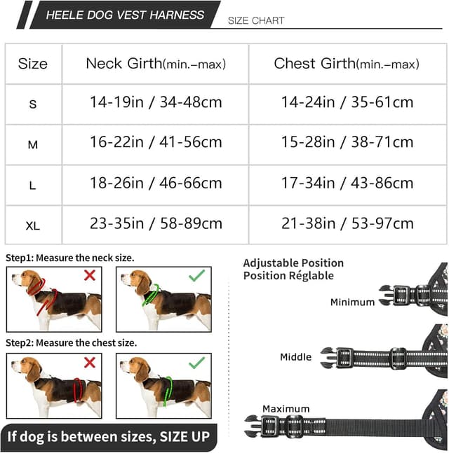 Detalle de HEELE Hundegeschirr mit Clip, gepolstertem Griff, reflektierendem Band und 3 Schnallen – Weich & verstellbar (M)