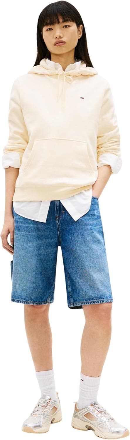 Detalle de Tommy Jeans Damen Hoodie Flag Regular Fit mit Kapuze und Sweat-Futter