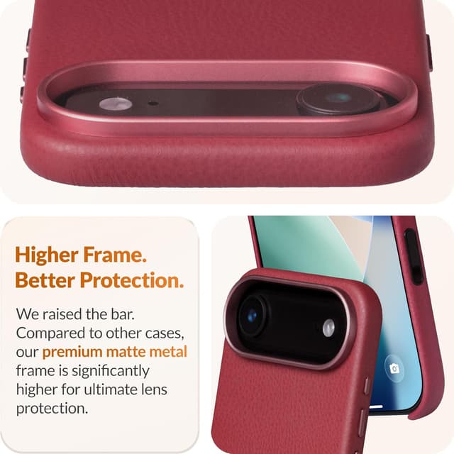 Detalle 2 de LONLI Classic Gold-Rated Leather Case for iPhone Air (Wine) with Camera Control & MagSafe compatibility