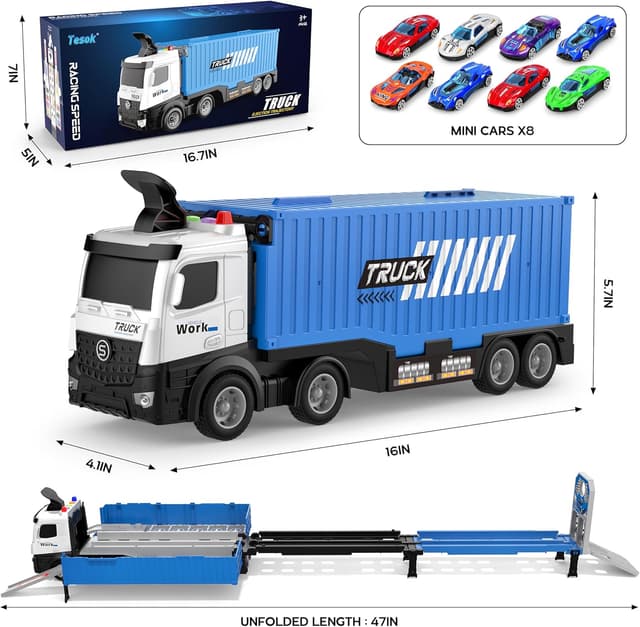 Detalle 2 de Transport Truck Toy with 8 Race Cars for Kids 🚚