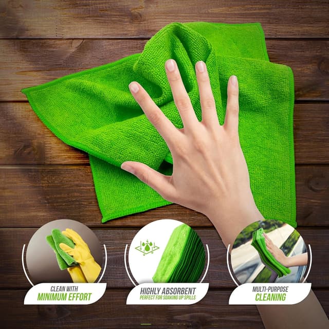 Detalle 2 de Large Microfibre Cleaning Cloth 40x40cm (Lint-Free, Super Absorbent) – Green, 10 pack