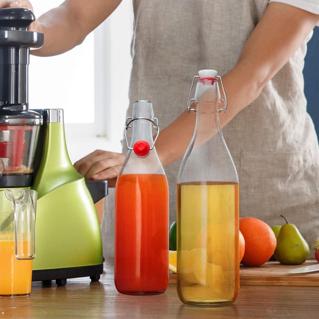 Detalle de Danmu Art 6PCS Glass Bottles with Swing Top (1000ml) – airtight preserve bottles for home brewing and pantry storage