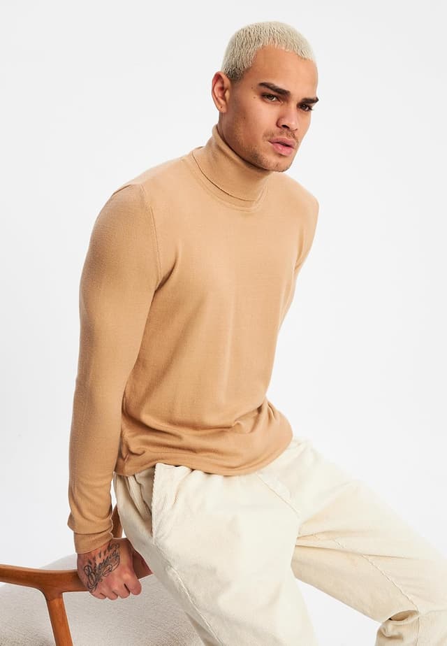 Detalle de Leif Nelson maglione da uomo a collo alto in maglia fine leggero