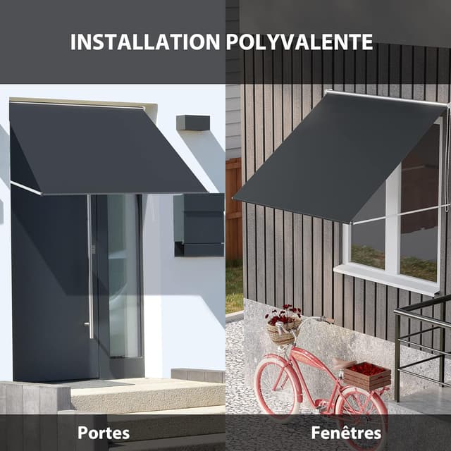 Detalle de Outsunny store banne manuel rétractable à inclinaison réglable 150 x 120 cm, gris foncé