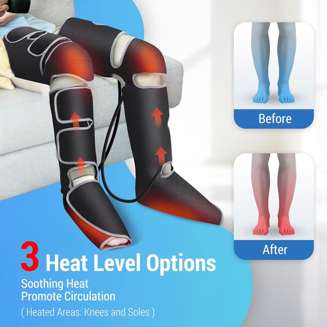 Detalle de COMFIER Beinmassagegerät mit Kompression & Wärme für Waden, Knie und Fuß – 3 Heizstufen, 3 Intensitäten