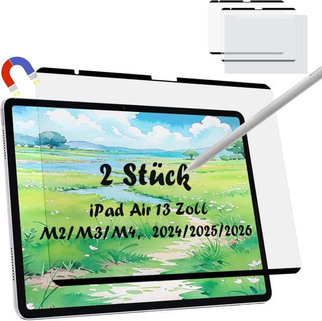 Detalle de 2er Set magnetische Papier-Schutzfolie für iPad Air 13 Zoll (M4/M3/M2) – matt, entspiegelnd & abnehmbar