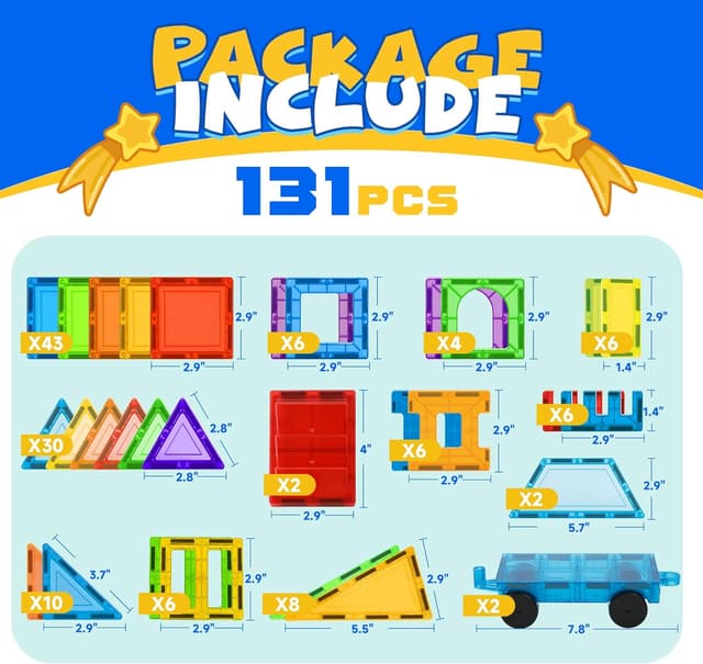 Detalle de W Wise Block Magnetische Bauklötze – 131 Teile mit 2 Autos für Kinder ab 3 Jahren