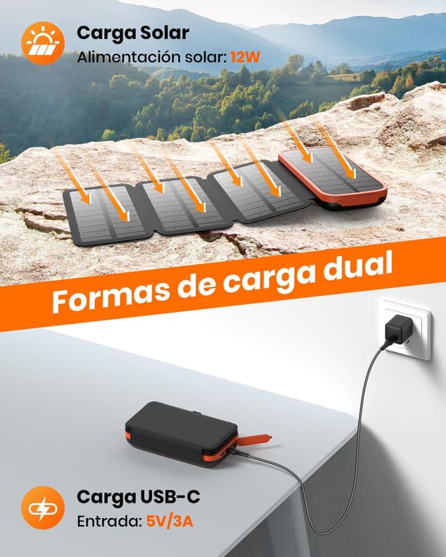 Thumbnail 4 de FEELLE Power Bank Solar 27000mAh ⚡ Carga Rápida y Linterna
