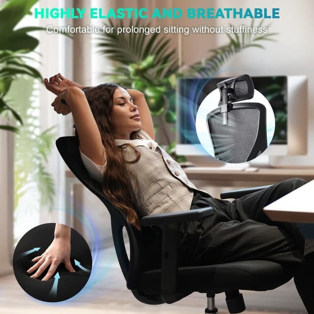 Thumbnail 8 de Silla Ergonomica con Reposacabezas y Soporte Lumbar