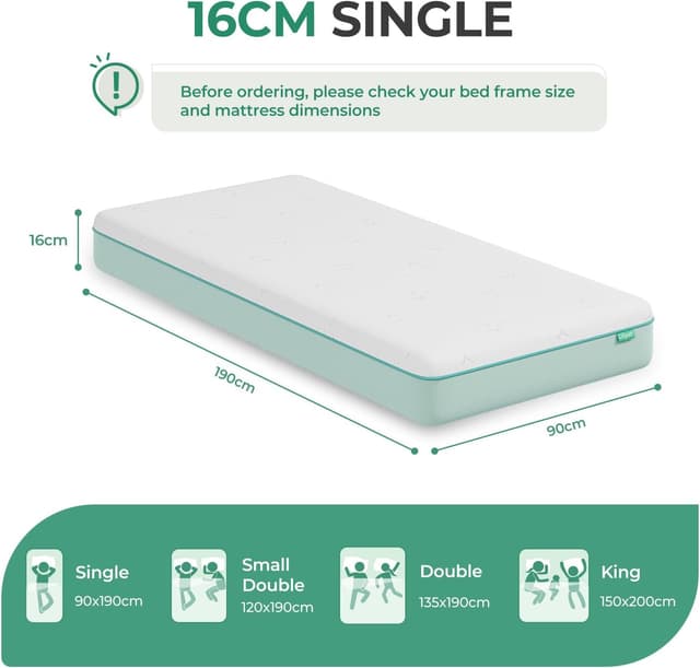 Detalle 2 de Uliyati Single 90x190x16CM Gel & Bamboo Charcoal Memory Foam Mattress (Medium)