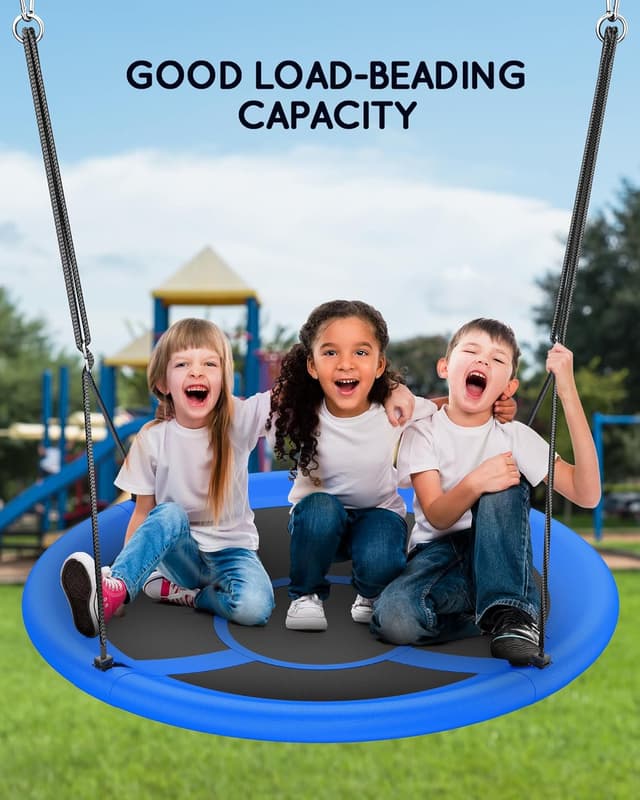 Detalle de Everyfun 43" Saucer Tree Swing (Waterproof, Adjustable Straps) – 700 lbs Capacity, Cobalt Blue