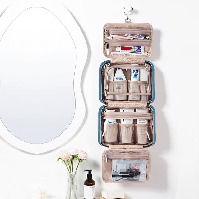 Detalle de NISHEL Women’s Travel Toiletry Bag (Hanging Organizer) in Lake-Blue, Large Size