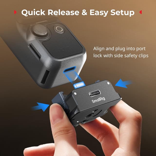 Detalle de SMALLRIG Adaptateur de charge pour DJI Osmo Pocket 3 (station de bureau aluminium, Type C, fixation 1/4”-20 et interface Arca-Swiss)