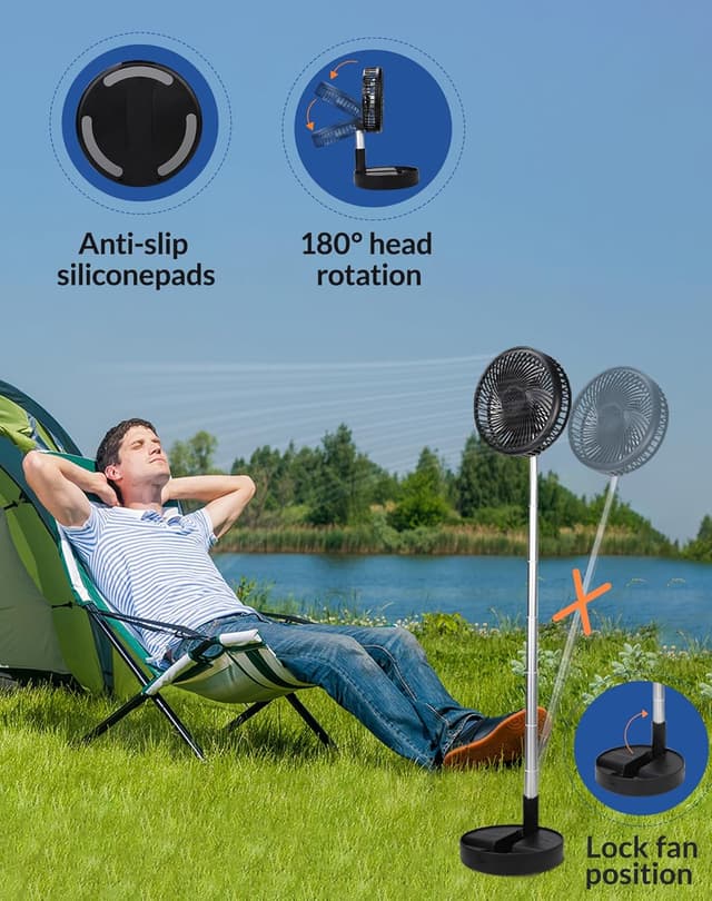 Detalle de Primevolve Battery Operated Portable Fan (USB Rechargeable) with Adjustable Height, 4 Speeds