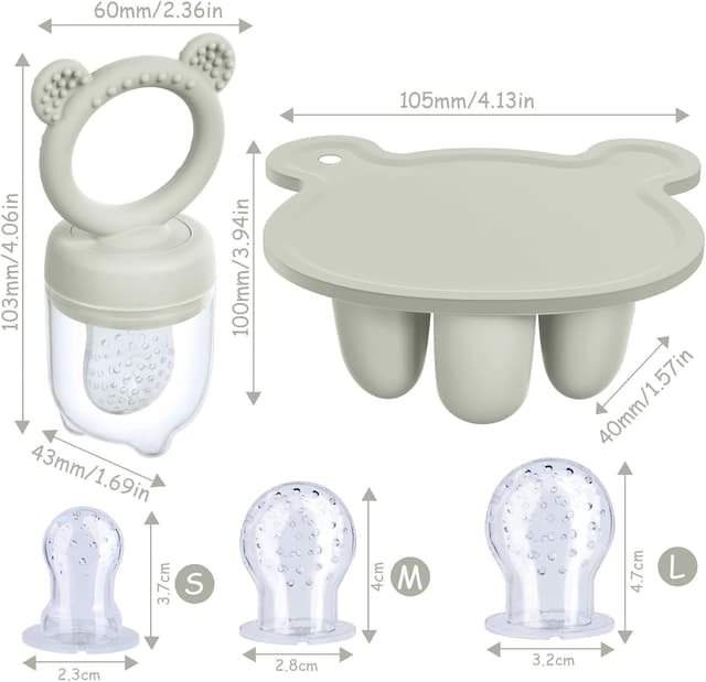 Detalle 2 de Aolso Fruit Food Feeder set: silicone fruit feeder + freezer ice lolly trays (4 months+, Gray)