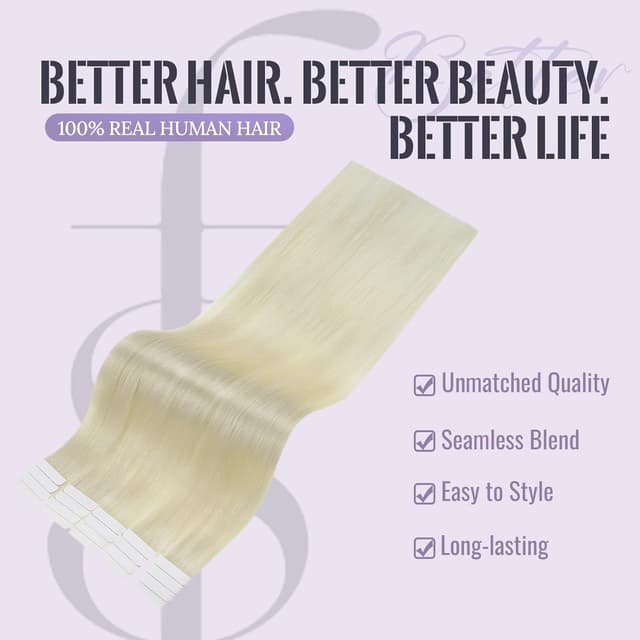 Thumbnail 4 de Fshine Extensiones Adhesivas de Pelo Natural 12" Rubio Blanco 🌟