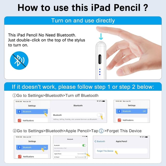 Detalle de Stylus Pen for Apple iPad (2018–2025) with Tilt Sensitivity, Palm Rejection & Fast Charge