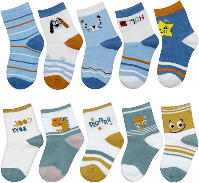 Detalle de ZYUPHY Calzini bambino in cotone unisex 1-7 anni, confezione da 10 paia con fantasia cartoon