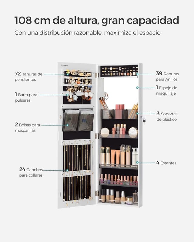 Thumbnail 5 de SONGMICS JJC003W01 armario joyero con espejo