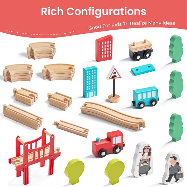 Detalle de Tiny Land Wooden Train Set 39-piece