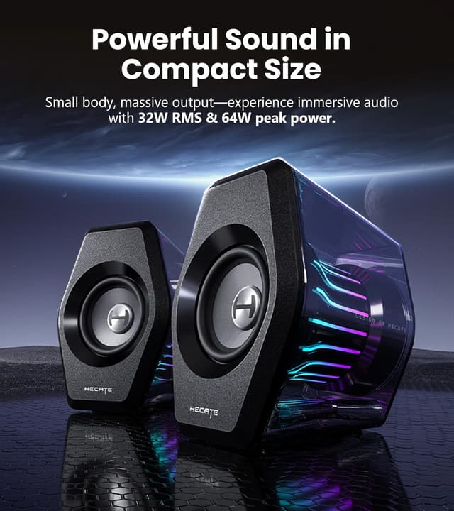 Detalle 2 de Edifier G2000 Pro 2.0 RGB Gaming Speakers (Virtual 7.1, TempoFlow lighting, BT 5.4/USB-C/AUX)