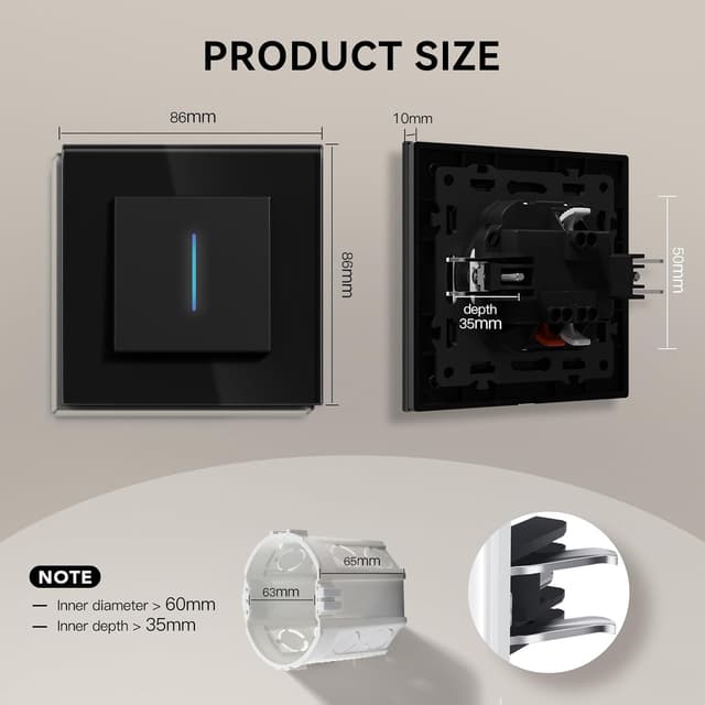 Detalle 2 de BSEED Glas-Lichtschalter 1-fach E-Serie 86 mm