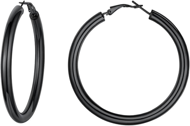 Detalle de FindChic créoles en acier inoxydable femme 20/30/40/60/80 mm (argenté, doré, noir) avec fermoir à homard