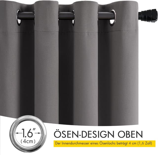 Detalle de MIULEE Verdunkelungsvorhänge Grau blickdicht mit Ösen (2er-Set) 245 × 140 cm