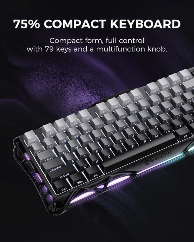 Detalle 2 de GravaStar Mercury K1 75% Mechanische Gaming-Tastatur mit Exoskelett aus Aluminium, Hot-Swap und Kailh-Linear-Schaltern