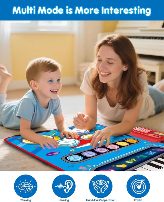 Detalle de Baby Musical Mat for 12–18 Month Boys & Girls (Blue) — Piano & Drum Touch Keys with Adjustable Volume