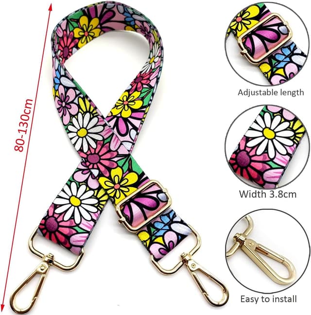 Detalle 2 de Verstellbarer Schultergurt für Taschen (breit 3,8 cm) mit Karabiner Gold, 80–130 cm – Taschengurte zum Wechseln