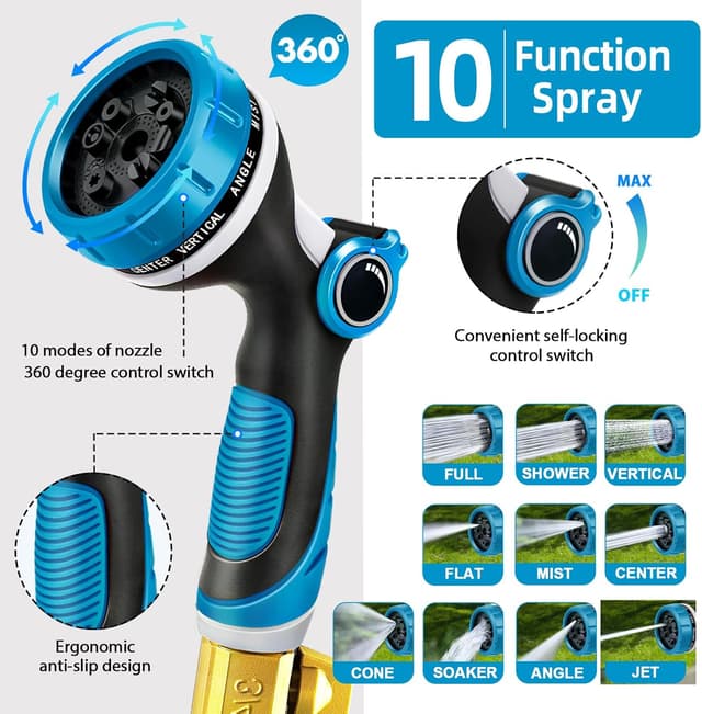 Detalle de Viosmut Expandable Garden Hose Pipe 15m (50ft) with 10-Mode Spray Gun and Retractable Design