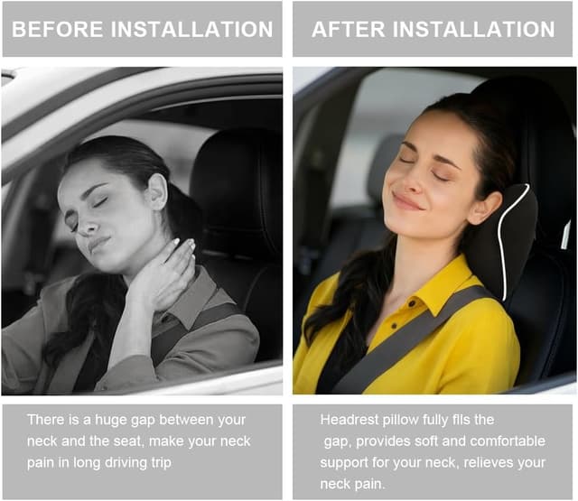 Detalle de Alaoo Cuscino Poggiatesta Auto con Memory Foam, rimovibile e traspirante (nero con finiture bianche) – 1 pezzo