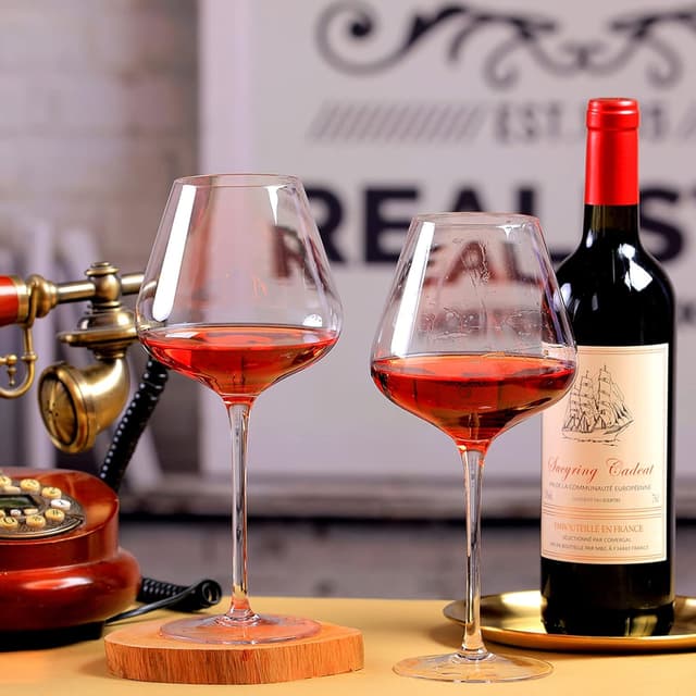Detalle de BACLIFE Hand Blown Red Wine Glasses Set of 4 (23 oz) – Long Stem Burgundy Crystal