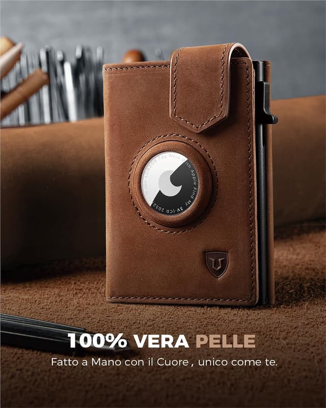 Detalle de LORZOR Portafoglio Slim da uomo con AirTag, portamonete e RFID, chiusura magnetica