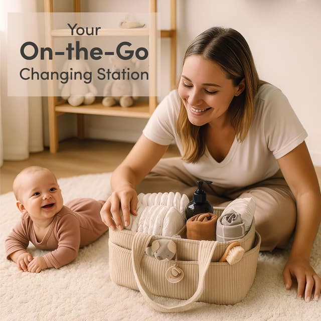 Detalle de PUTSKA Baby Wickelkommode-Organizer „Diaper Caddy“ aus Cord in Creme (36 x 23 x 18 cm)