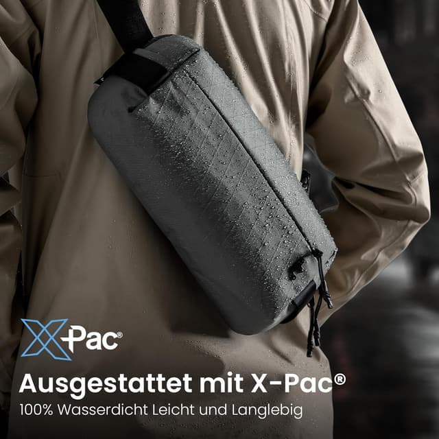Detalle de tomtoc X-Pac Sling Bag 3L – wasserdichte leichte Umhänge-/Brusttasche für Switch 2 oder iPad mini (Grau)