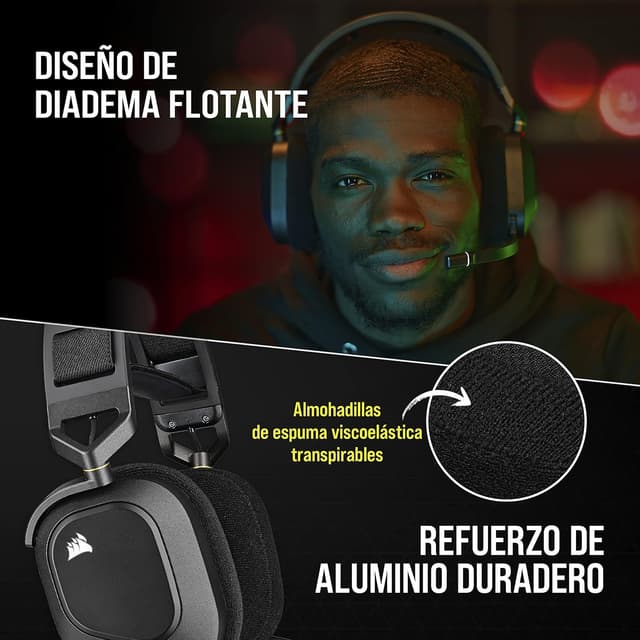 Detalle 1 de Corsair HS80 RGB WIRELESS Auriculares Inalámbricos 🎮 Multiplataforma
